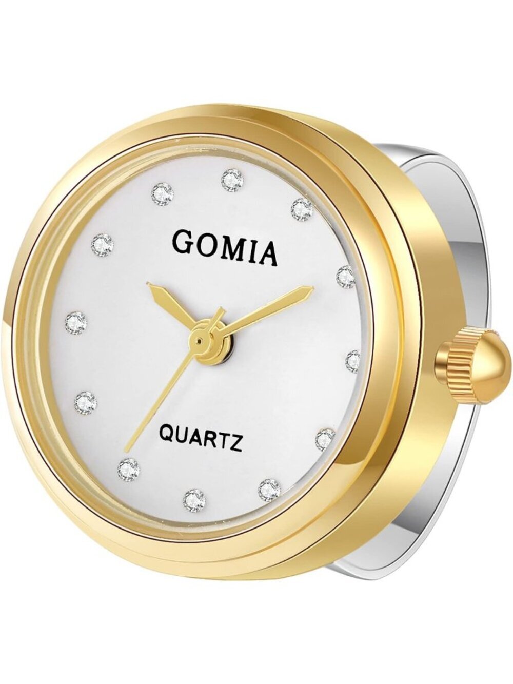 Unisex Silver Gold Quartz Roman Numeral Adjustable Open Band Finger Ring Watch